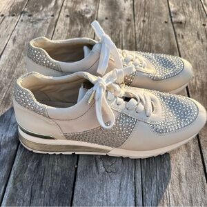 Michael Kors Allie Embellished Rhinestone Sneakers - Cream & Gold - Size 9M